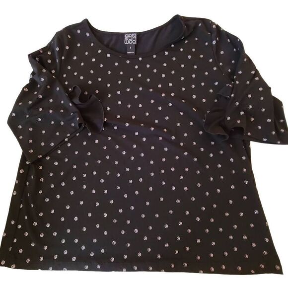 Clara Sun Woo Black Short Sleeve Sparkle Top Size S - Picture 1 of 9